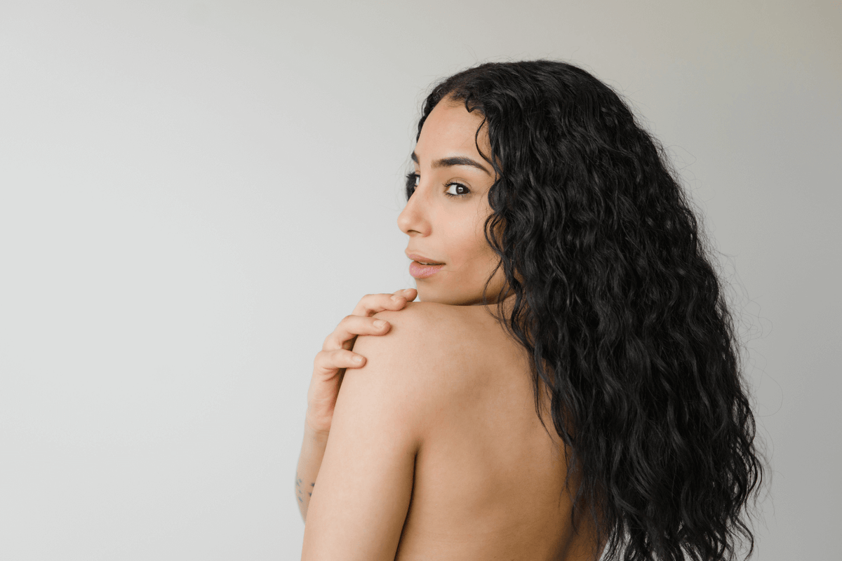 woman with hair over shoulder