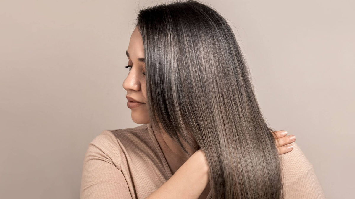 woman with shiny greying hair