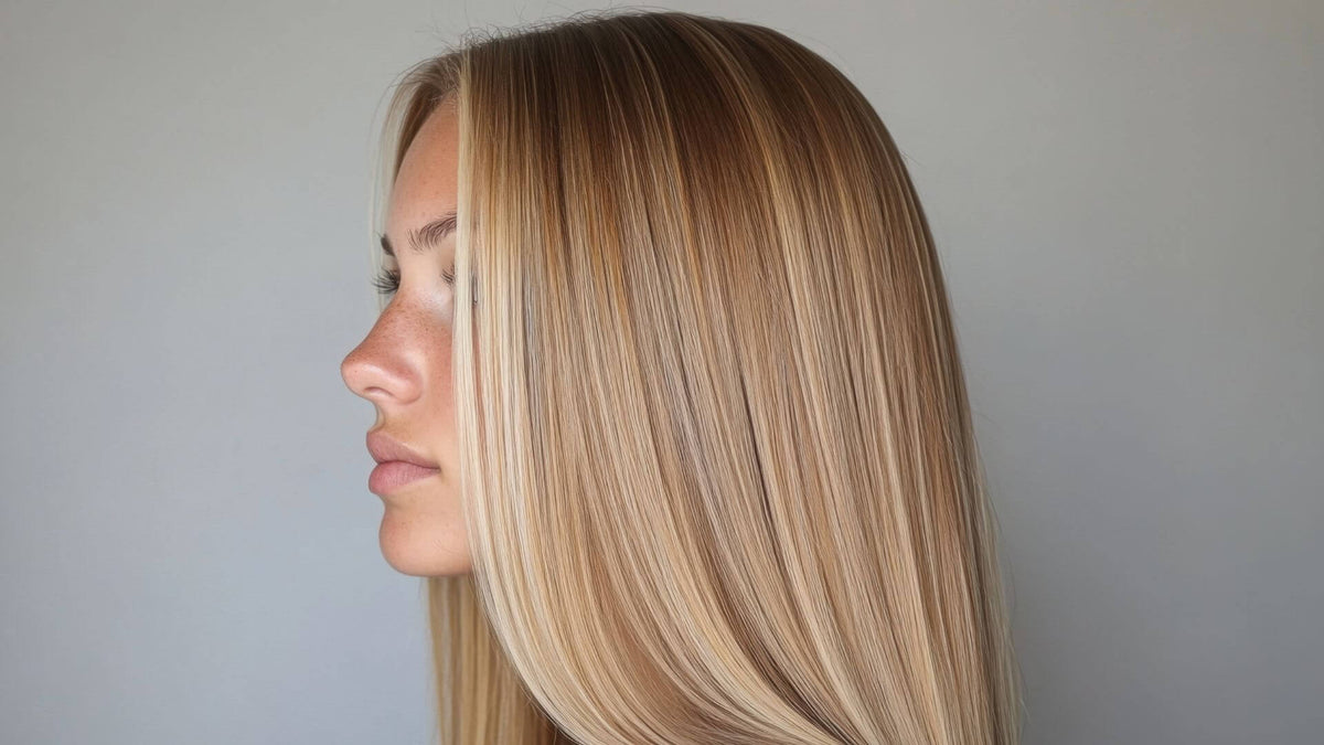 woman with blonde hair looking to side