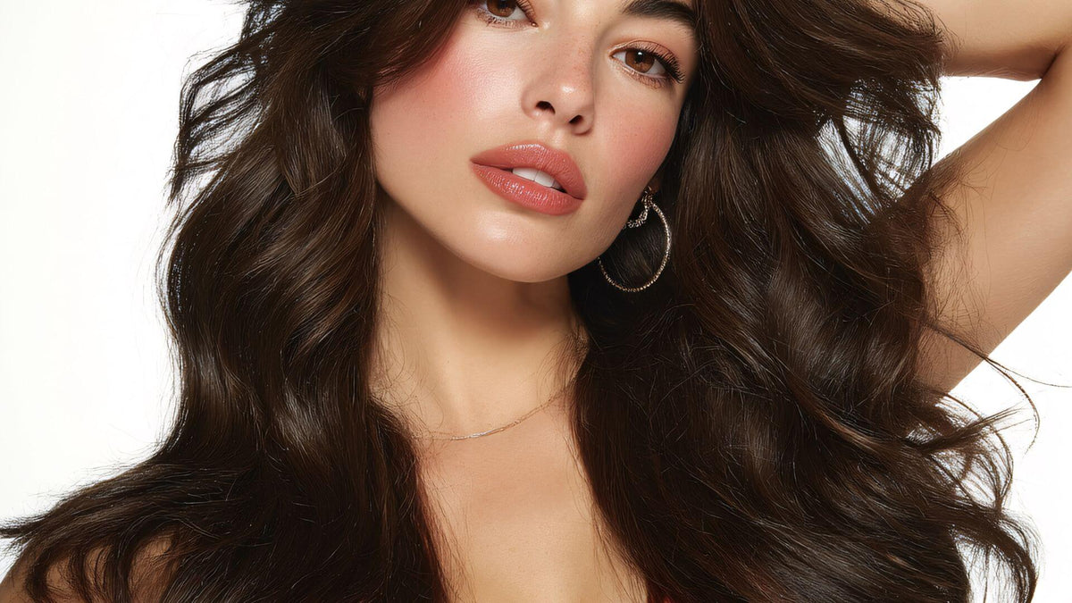 woman with volume, black wavy hair