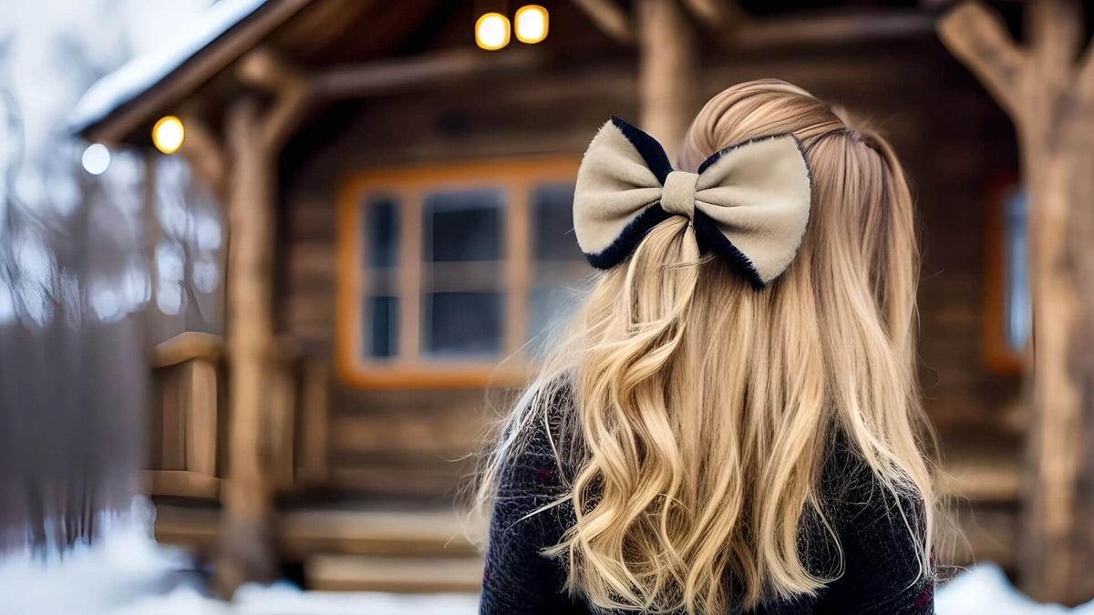 woman with bow in hair holiday image