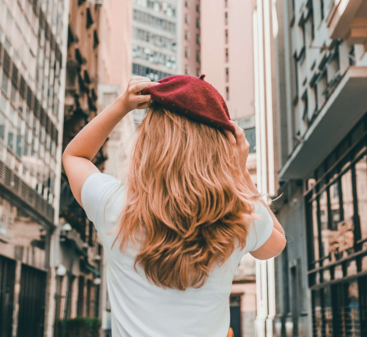 long hair red head hat city