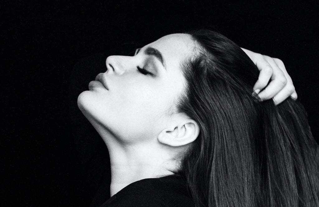 woman with straight hair black and white