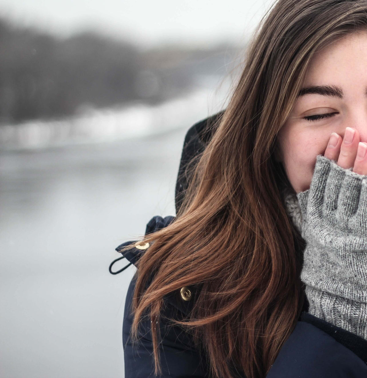 brunette hair snow