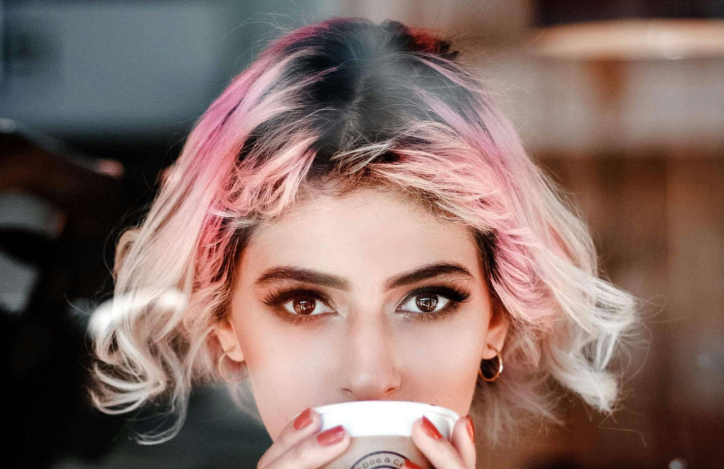 woman with short pink hair