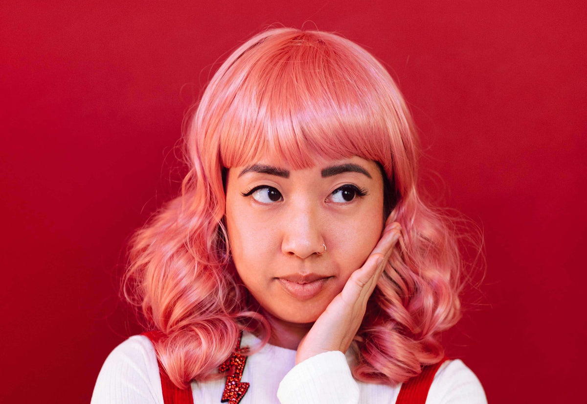 woman with bright pink hair
