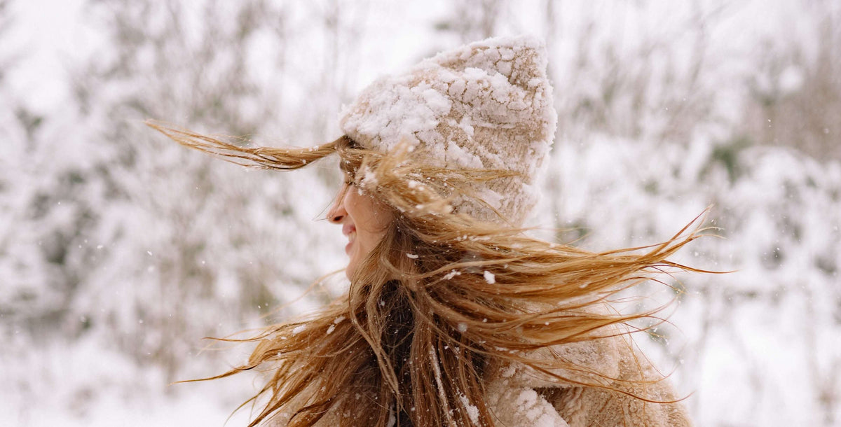 red head snow hat woman