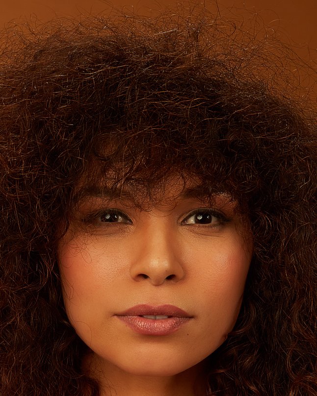 Before: curly hair, front view