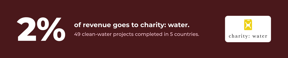 2% of revenue goes to charity: water. 49 clean-water projects completed in 5 countries.